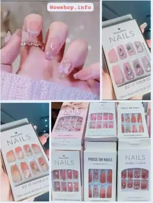 DIY Crystal Pearl Fake Nails with stickers, Stylish Artificial Nails